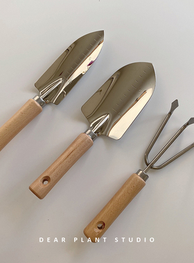 木柄不锈钢小铲子刻度三尺耙铁锹铁铲栽种花挖土小号园艺工具