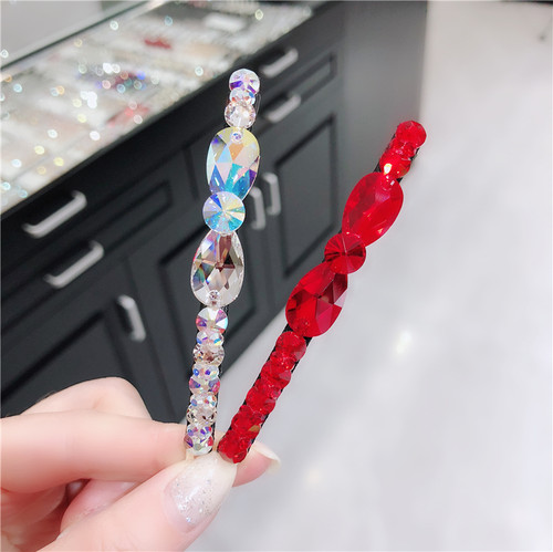 进口水晶大红色韩国简约一字夹