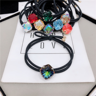 施家水晶头绳万花筒14MM肥方华子钻发圈大颗炫彩透亮橡皮筋扎发绳