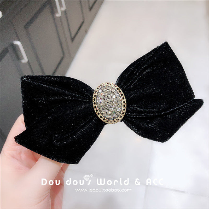 韩国进口丝绒蝴蝶结水钻发夹复古气质网红马尾夹顶夹后脑勺弹簧夹,饰品/流行首饰/时尚饰品新,发饰,淘宝优惠券,粉丝福利购,淘宝优惠卷