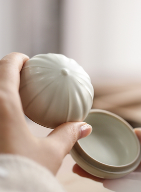 问心堂葵口陶瓷印泥盒摆件墨盒汝窑色瓷器墨盒印泥盒印泥收纳书法