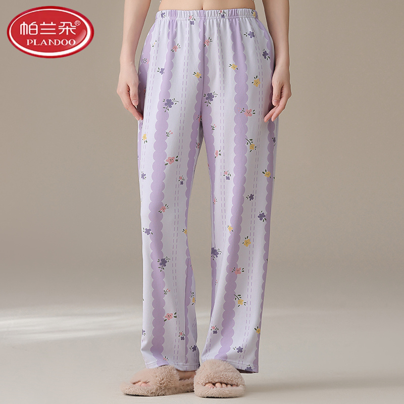 帕兰朵睡裤女春秋季100%纯棉长裤宽松加大码全棉秋冬卡通家居裤子