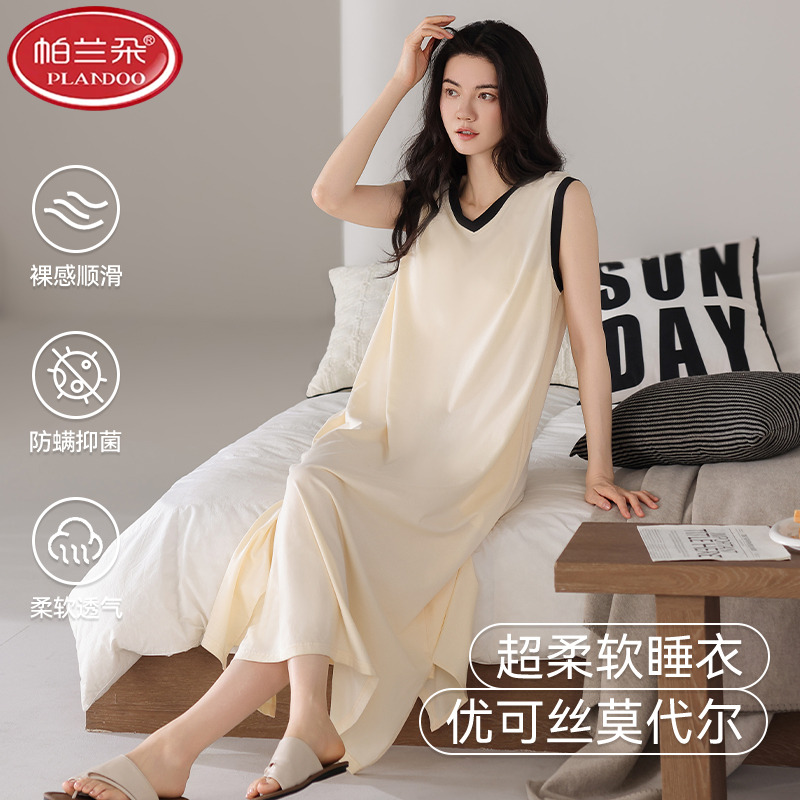 睡裙女夏季无袖2025新款甜美背心夏天吊带裙宽松可外穿连衣裙短袖
