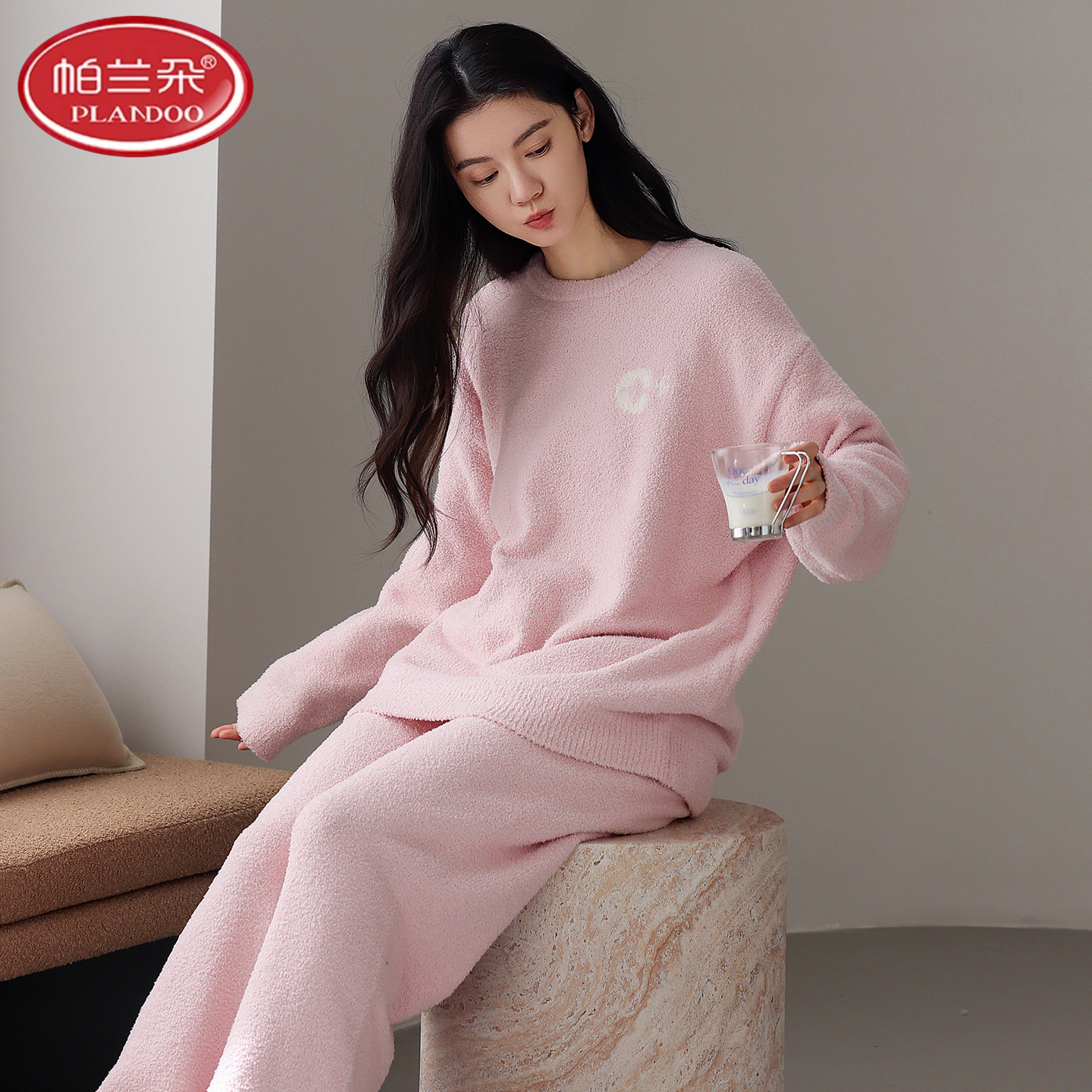 帕兰朵半边绒休闲冬季加厚珊瑚绒本命年女士睡衣家居服秋冬天套装