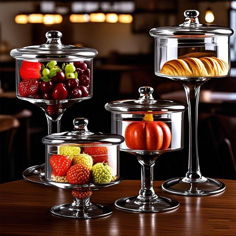欧式透明防尘蛋糕罩玻璃盖高脚蛋糕盘甜品带盖台罩水果食品面包盘
