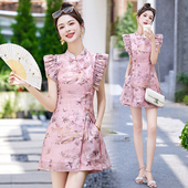 国风短裤 套装 女2025夏季 新中式 小个子改良旗袍裙年轻款 两件套复古