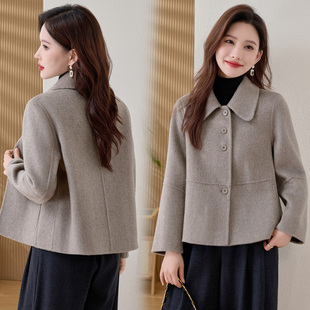 小个子爆款红色双面羊毛呢外套女短款秋冬季2025新款妈妈呢子大衣