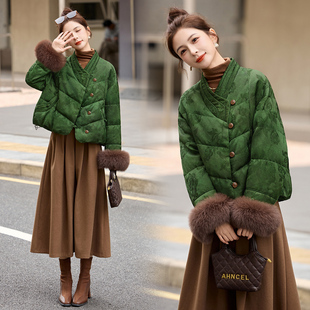 新中式国风羽绒服女装2025新款冬季短款设计感加厚保暖狐狸毛外套