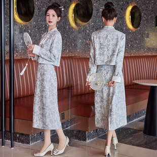 2025年春秋季新款时尚套装女裙子立领气质新中式盘扣半身裙两件套