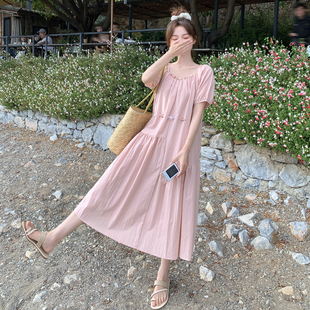 绝美粉色连衣裙女夏季 微胖宽松甜美减龄长裙 2025新款 今年流行爆款