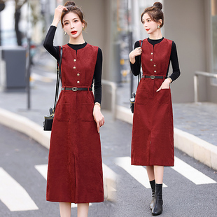 2024年秋冬季新款气质针织打底衫毛衣两件套马甲连衣裙女套装裙子