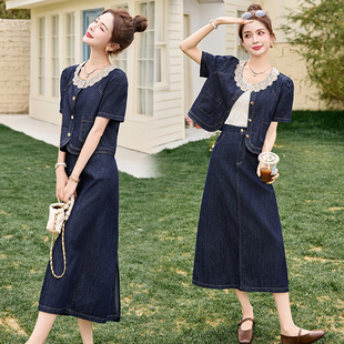设计感夏装套装2025超火一整套韩系夏日穿搭短袖牛仔裙子两件套女
