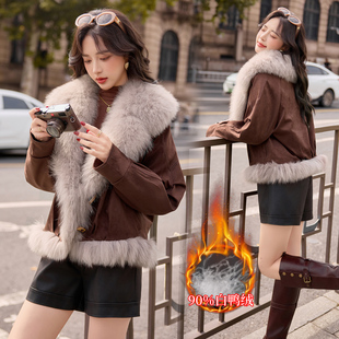 2025冬季新款高端洋气狐狸毛领皮草拼接羽绒服女短款保暖外套冬季