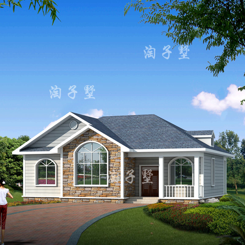 农村别墅设计图纸 一层半别墅豪华简约小自建房现代房屋效果图349