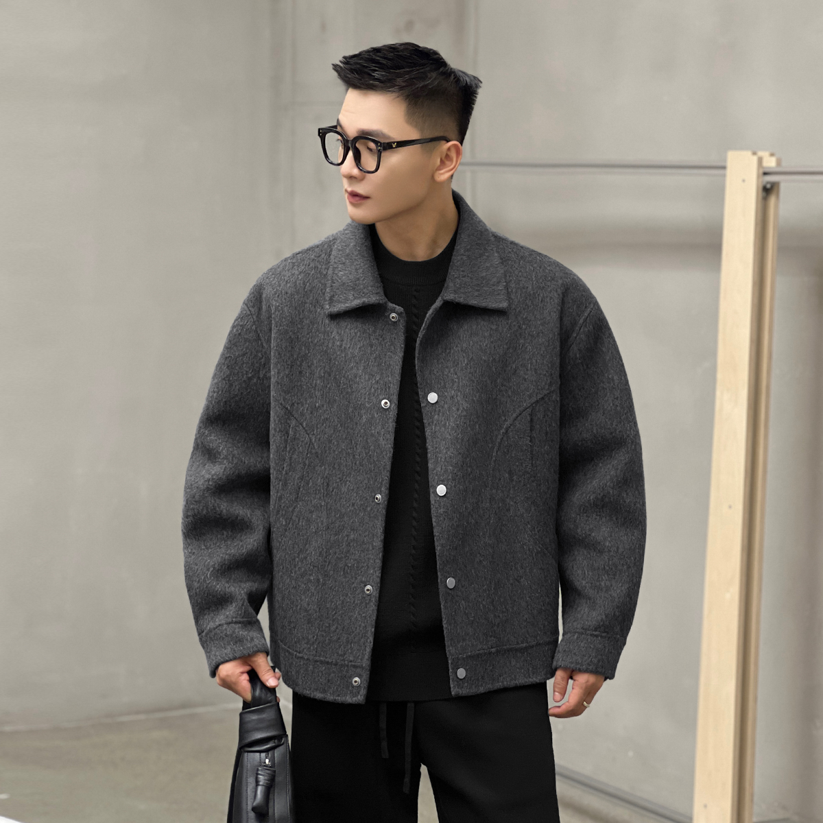 二十二号穿搭“疗愈羊绒”100%绵羊毛冬季加厚保暖毛呢外套大衣男