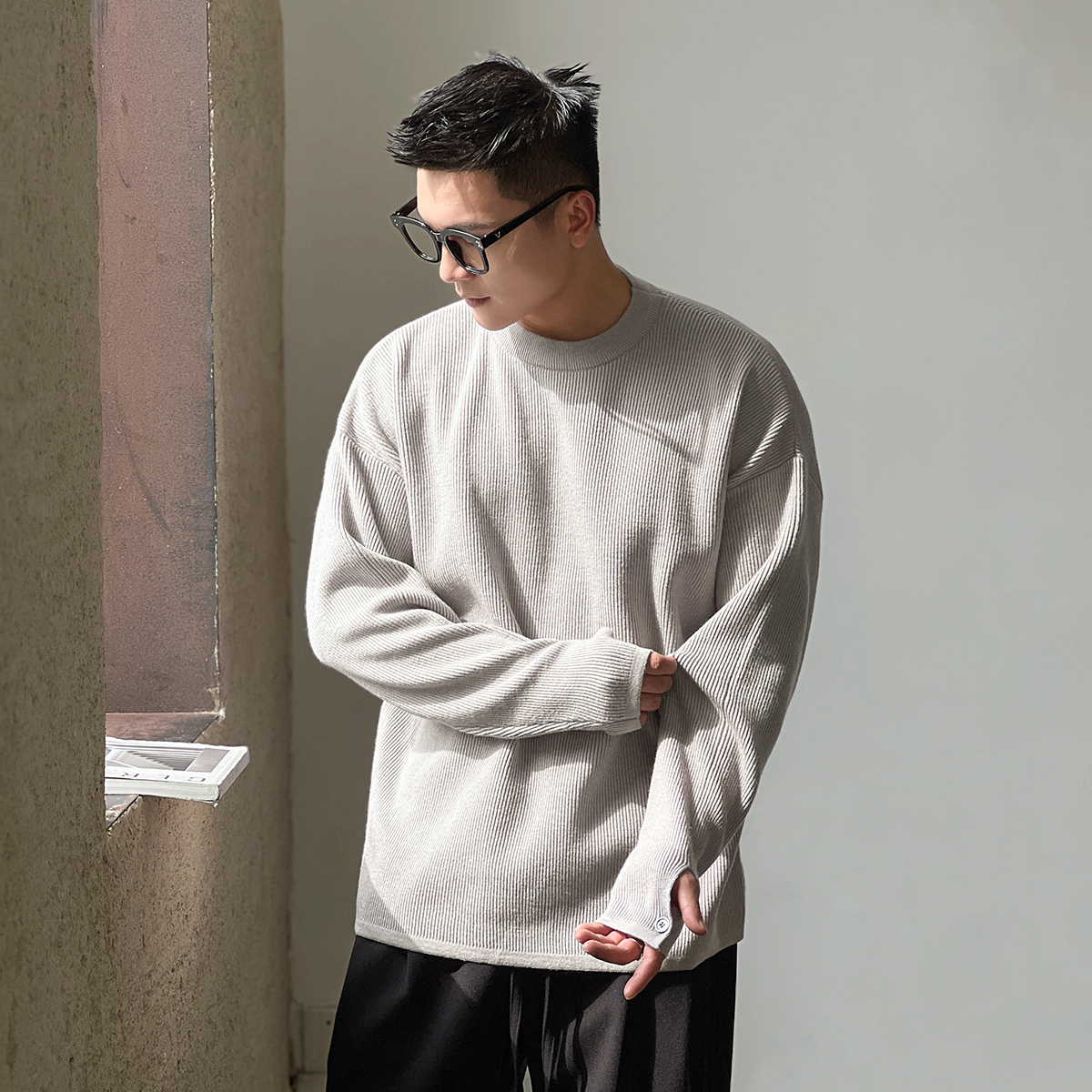 二十二号穿搭韩版肌理感男士秋冬慵懒风针织衫保暖毛衣内搭打底衫