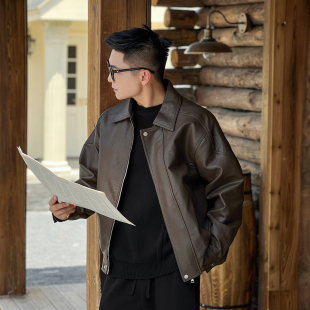 二十二号穿搭秋冬机车外套高级感宽松痞帅小众设计款 飞行员夹克男