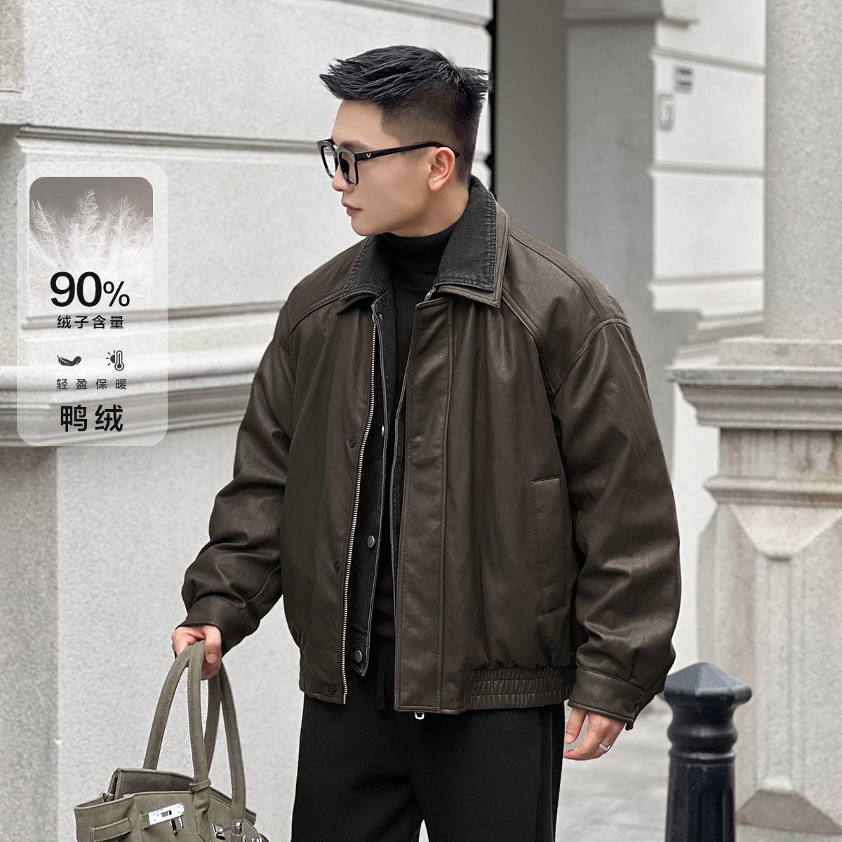 二十二号穿搭新国标90白鸭绒高级感假两件设计款保暖羽绒服男外套