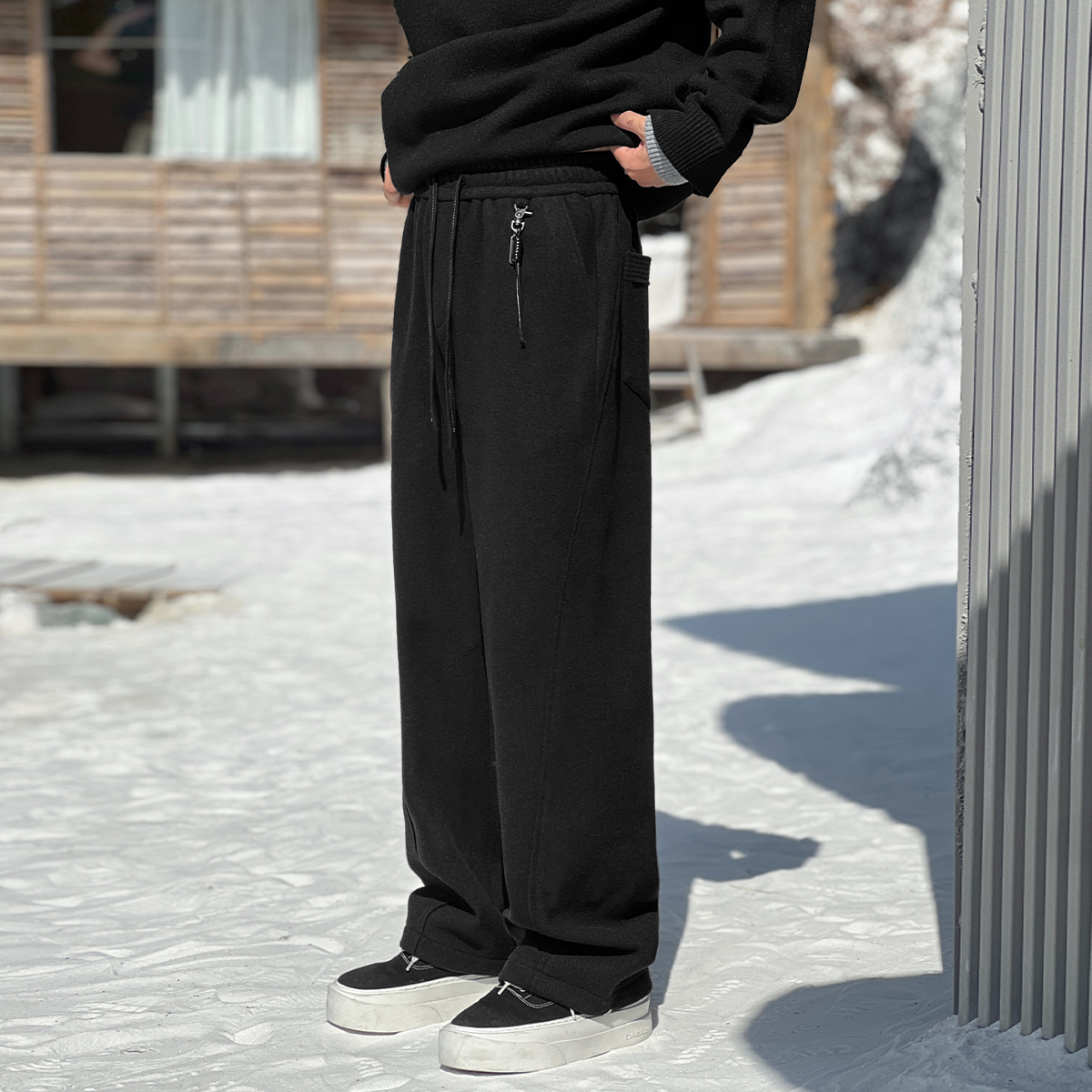 二十二号穿搭“氛围感神裤”冬季加绒加厚羊毛直筒裤男士休闲裤子