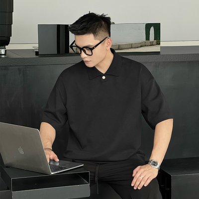 二十二号穿搭【总裁POLO衫】老钱风高级感金属扣翻领男士短袖T恤