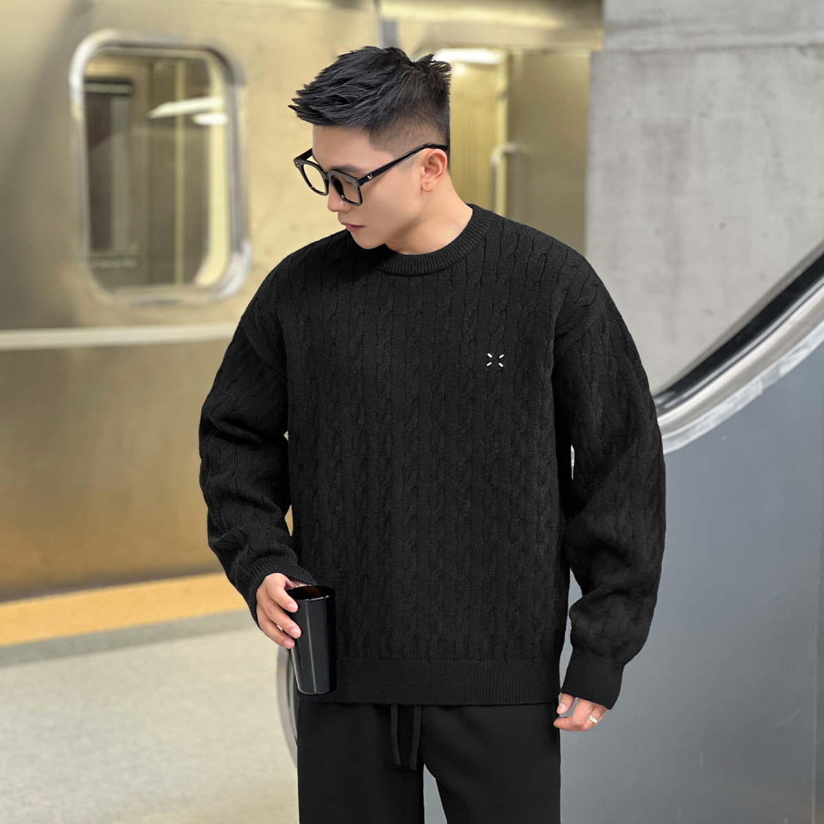 二十二号穿搭“舒适老钱风”冬季加厚保暖针织衫毛衣男休闲打底衫
