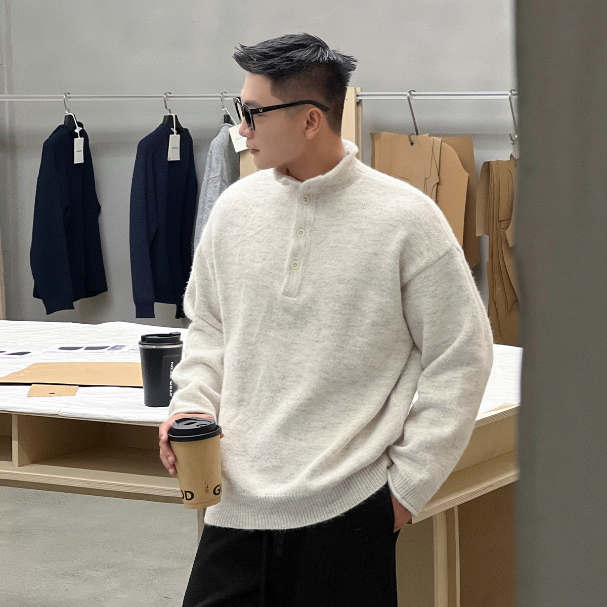 二十二号穿搭男士高领毛衣秋冬保暖针织衫韩系高级感宽松上衣毛衫