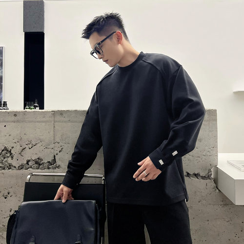 二十二号穿搭【时装周设计款】小香扣长袖卫衣男内搭高级感打底衫