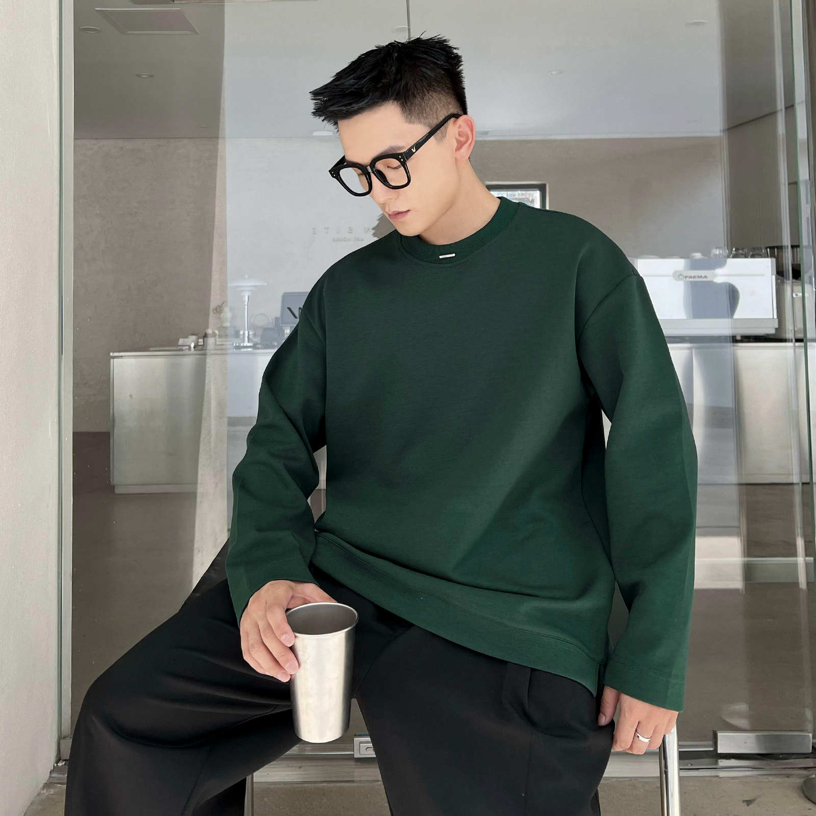 二十二号穿搭【极简风钢标设计款】长袖t恤男士纯色高级感打底衫