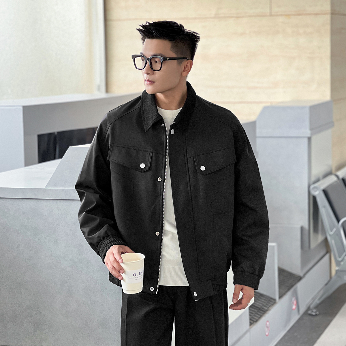 二十二号穿搭高级感巴恩风灯芯绒宽松翻领夹克男秋冬通勤外套上衣