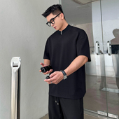 男士 二十二号穿搭 夏季 超显肩宽高级感短袖 T恤 凉感拉链设计款