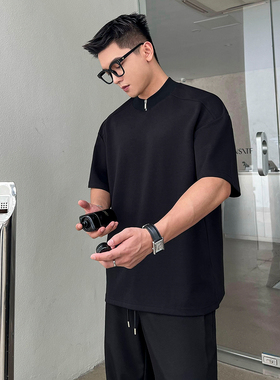 二十二号穿搭【凉感拉链设计款】超显肩宽高级感短袖夏季男士T恤