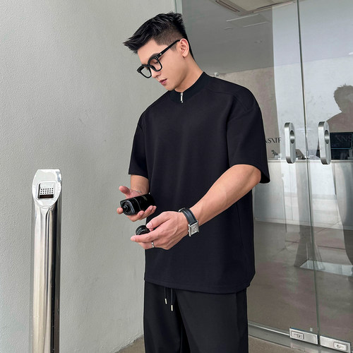 二十二号穿搭【凉感拉链设计款】超显肩宽高级感短袖夏季男士T恤