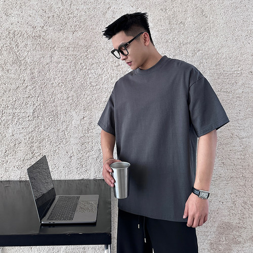 二十二号穿搭「5A新疆长绒棉」350g纯棉短袖t恤男宽松内搭打底衫