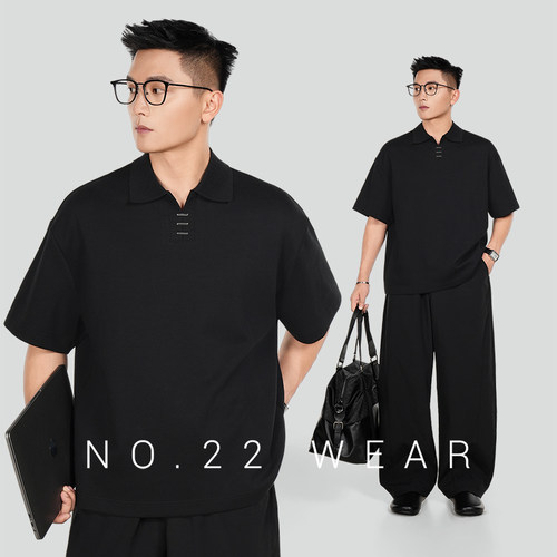 二十二号穿搭钢标翻领POLO衫男