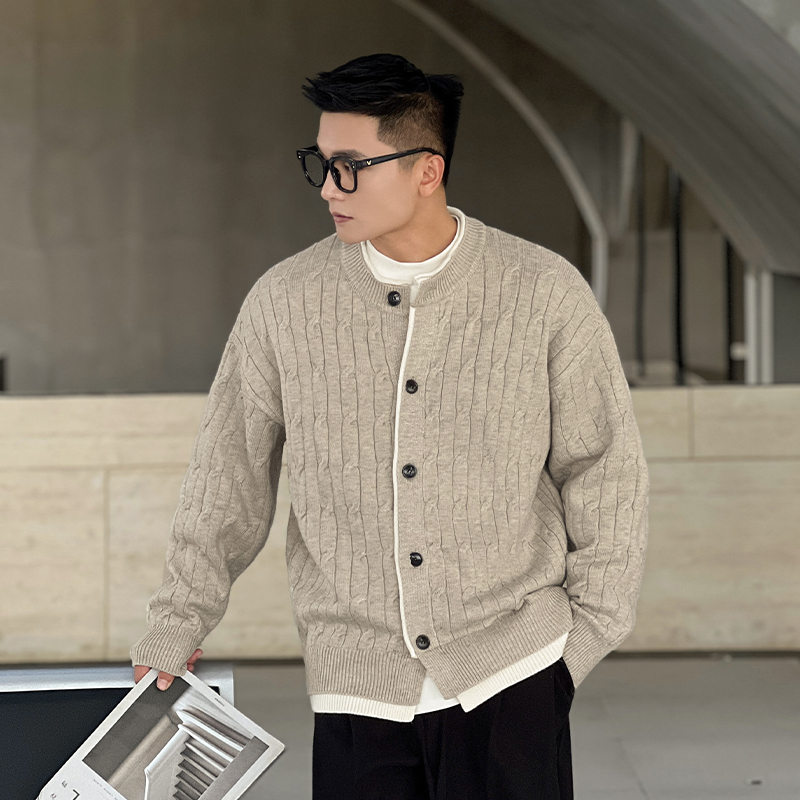 二十二号穿搭意式老钱风假两件针织衫宽松设计感开衫毛衣男士外套