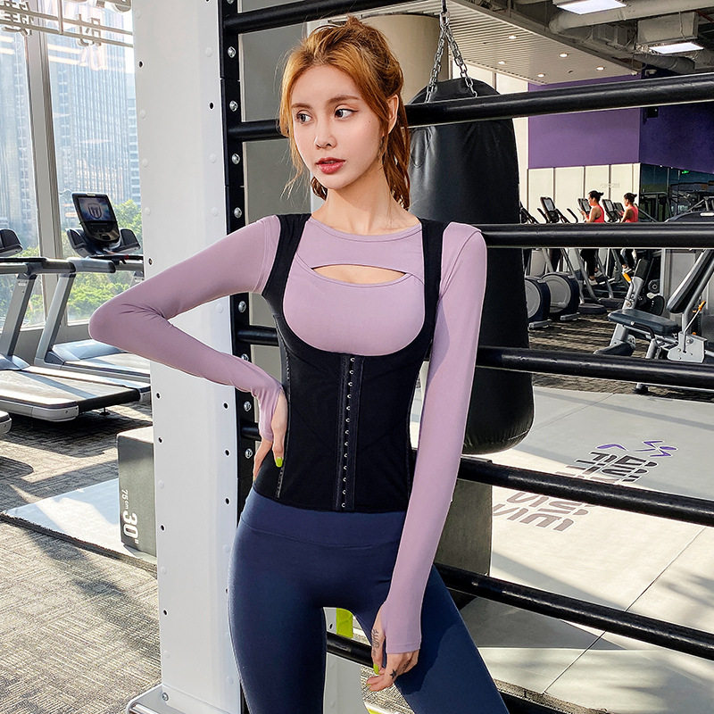 收腰美体健身衣收腹一体挺胸提背运动背心改善驼背产后排扣塑形衣