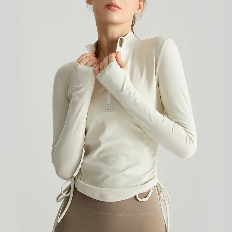 长袖弹力显瘦女子半拉链套头锦纶