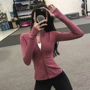 显瘦运动外套全拉链小高领跑步夹克套指秋冬女子瑜伽外套训练上衣