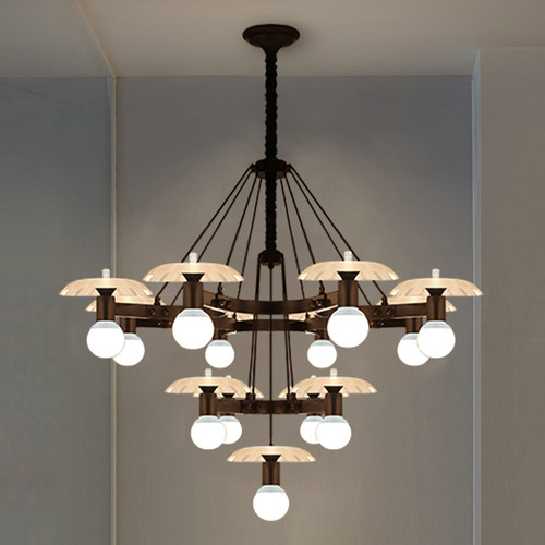 全铜轻奢复式楼挑空吊灯楼中楼梯