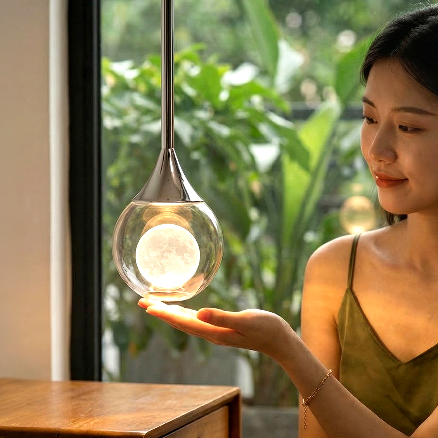 华艺照明床头吊灯轻奢玄关卧室小月球灯氛围现代设计创意吊线灯
