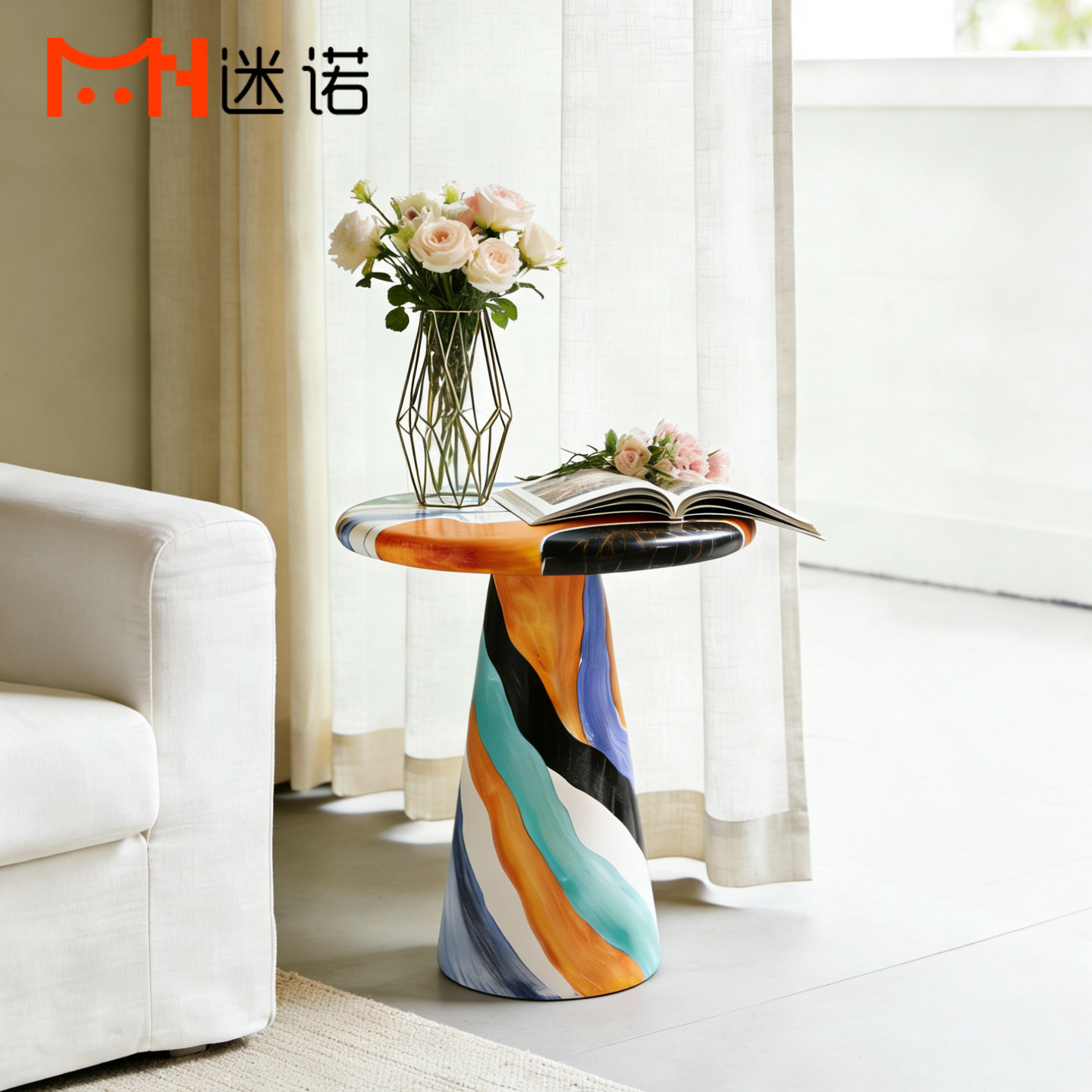 意式高级感艺术边几创意设计师手绘轻奢客厅小户型小边几床头柜,住宅家具,角几/边几,淘宝优惠券,粉丝福利购,淘宝优惠卷