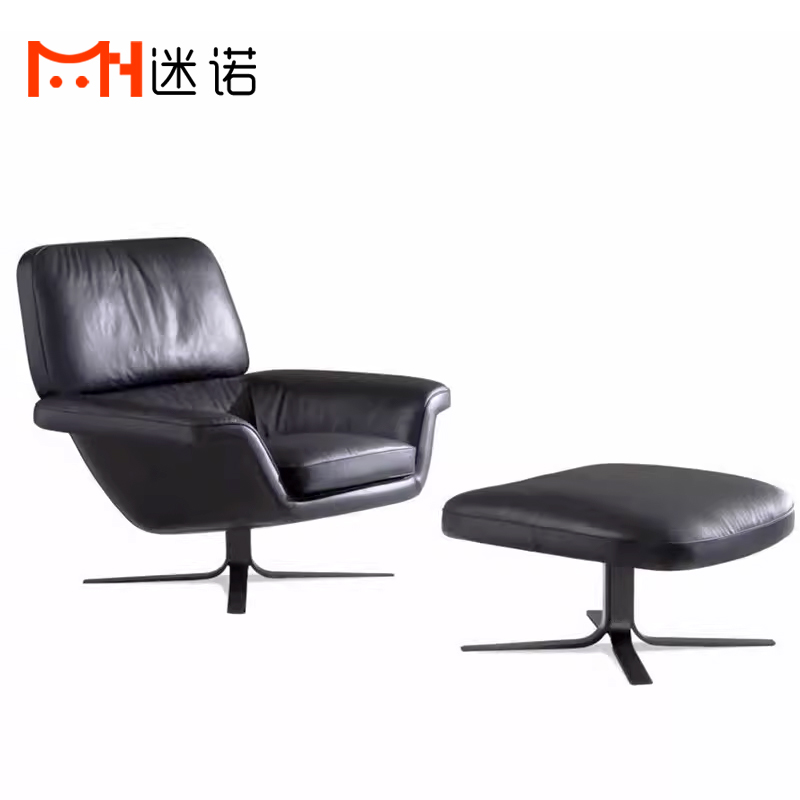 北欧轻奢创意设计师舒适脚踏意式简约单人沙发椅客厅高级真皮躺椅