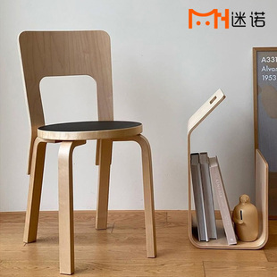 北欧餐椅创意靠背椅子设计师款中古实木小户型家用简约artek凳子