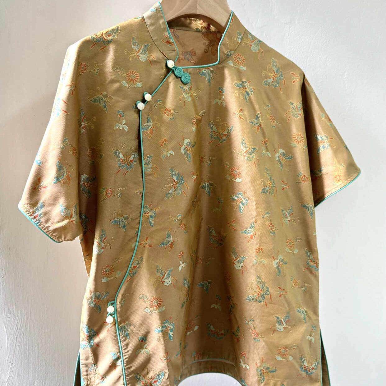 【沐衫家】异色罗宋锦夏季新中式黄色斜襟气质短袖上衣