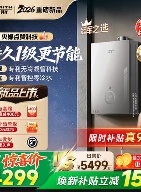 【1级能效新品】AO史密斯佳尼特无冷凝管16L小精钢燃气热水器TJE5