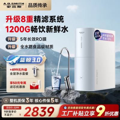 A.O.史密斯佳尼特家用大流量厨下反渗透净水器CR3000BM1