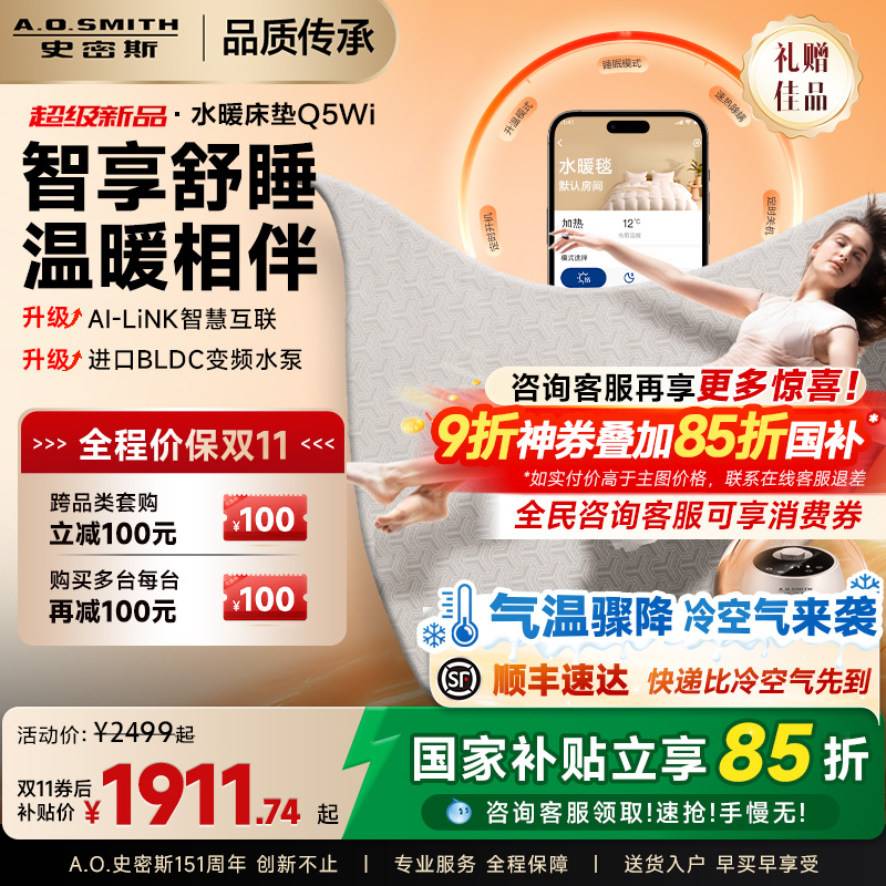 AO史密斯家用双人水暖毯智能电热毯恒温床垫Q5Wi