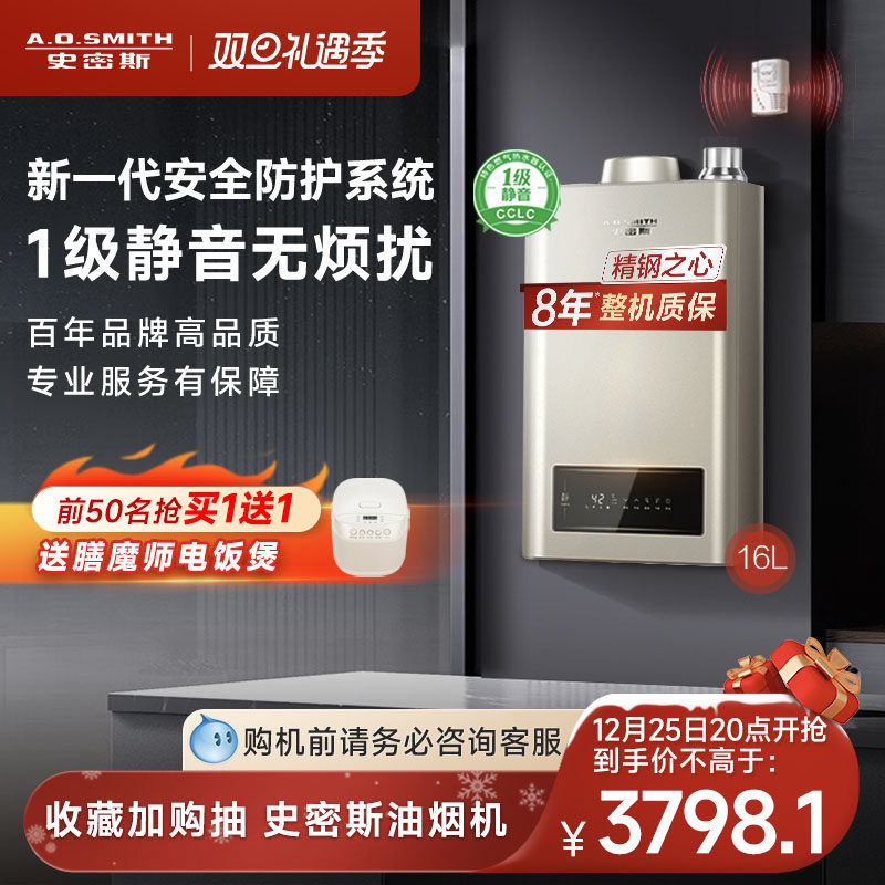 ao史密斯16升L家用燃气热水器静音款恒温安全耐用官方TEW