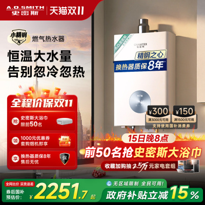 【性价比首选】AO史密斯佳尼特精钢燃气热水器恒温13升16升TC1