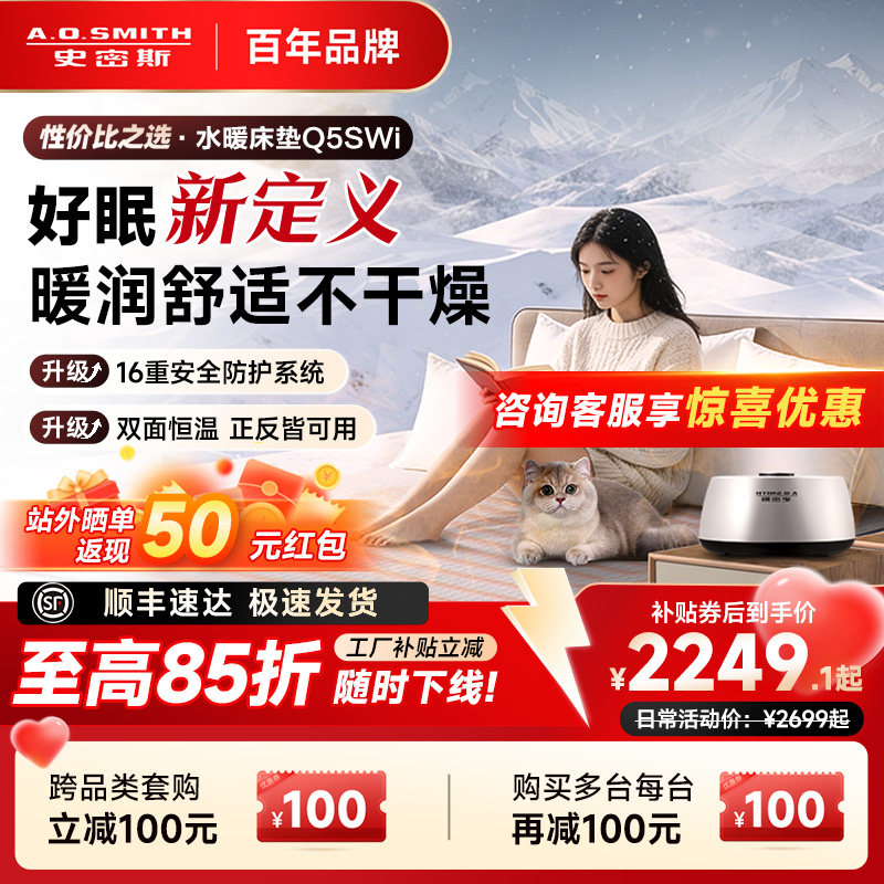 AO史密斯家用双人水暖毯智能电热毯恒温床垫Q5SWi老人婴儿适用